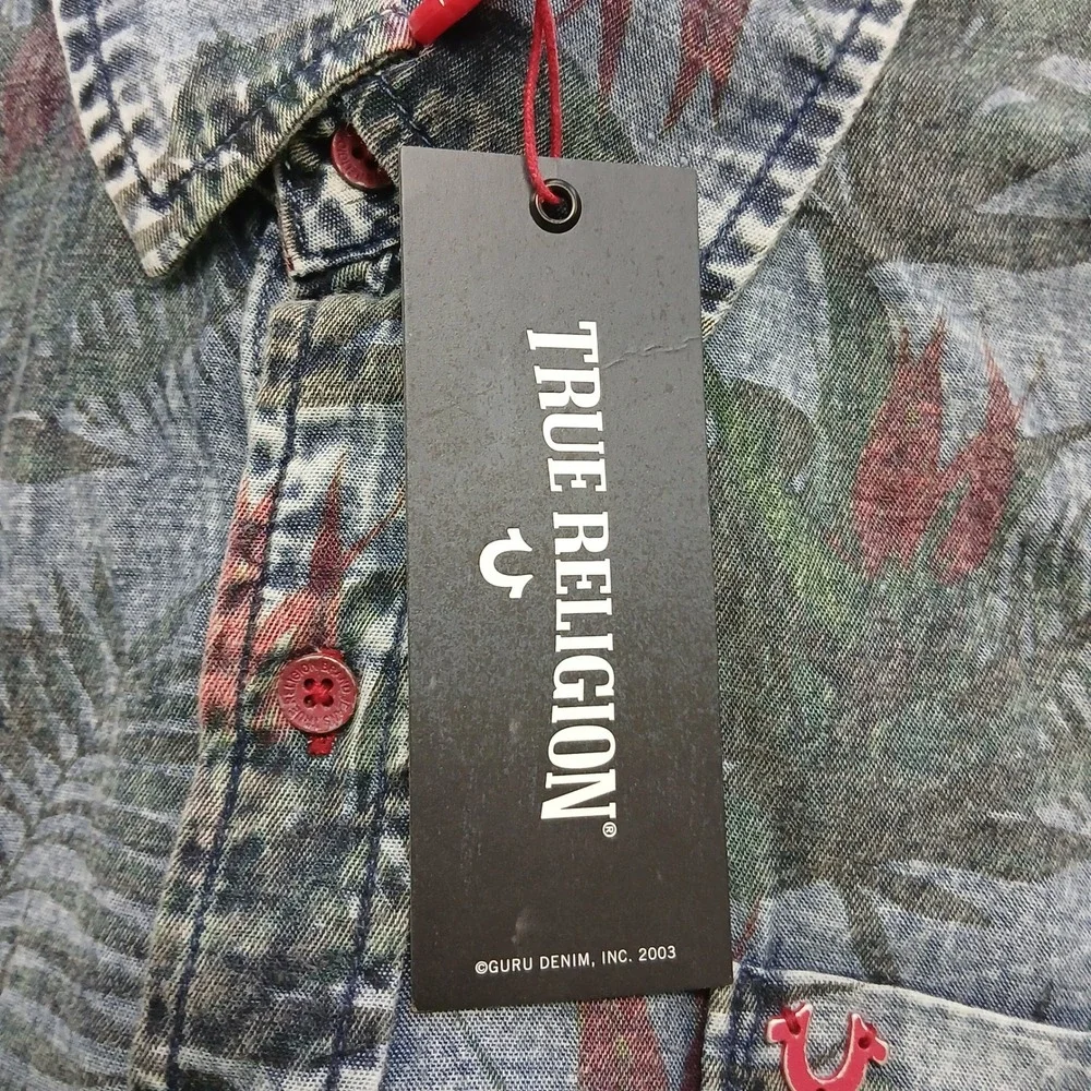 True Religion MSJAF6BC1 Printed‎ Floral Shirt Men XXL Blue NWT